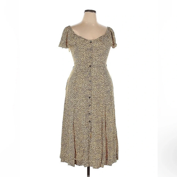 Anthropologie Bolano Leopard Print Romantic Ruffle Shoulder Dress Size 12 Large - Picture 6 of 9